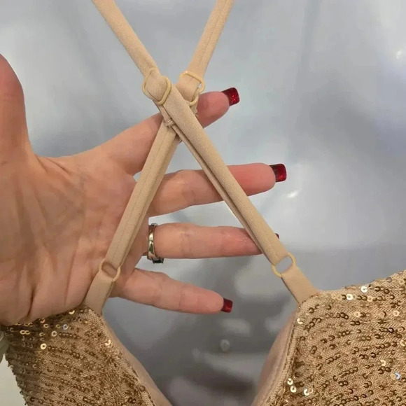 Morgan & Co Nina Sequin Gown sz 9 in Gold - Picture 7 of 12